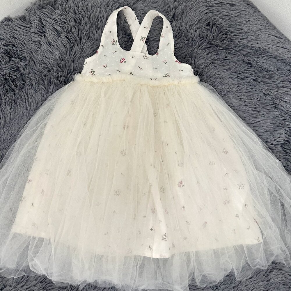 Cotton On Kids Girls Floral Tulle Dress – Cream/White